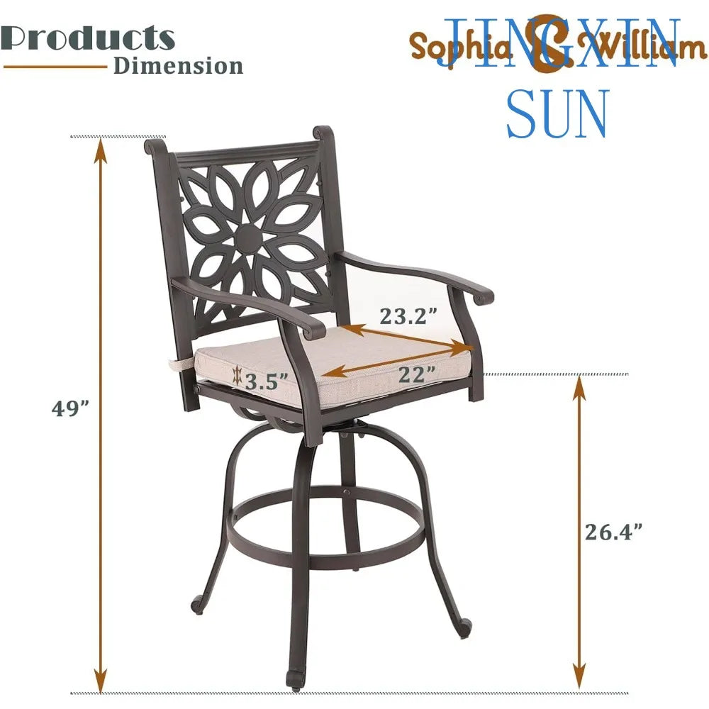 Sophia & William Cast Aluminum Patio Bar Chairs Set of 2, Bar Height Swivel Outdoor Bar Stools Chairs, Counter Height Outdoor Ba
