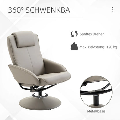 Relaxing armchair TV chair 360° rotatable with footrest in grey, L78 × W67 × H98 cm, comfortable armchair for the living room