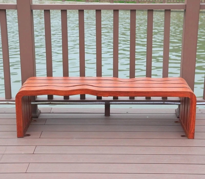 Banc d'extérieur de parc en fer forgé, chaise communautaire de loisirs, double banc carré d'extérieur, jardin en bois massif