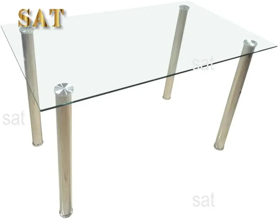 Dining Room Table Set,5-Piece Kitchen Dining Set with Glass Table Top 4 PU  Metal Frame Chairs A