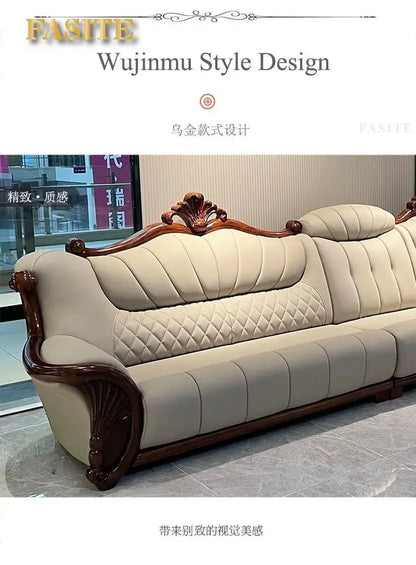 European leather sofa first floor living room villa luxury ebony small apartment