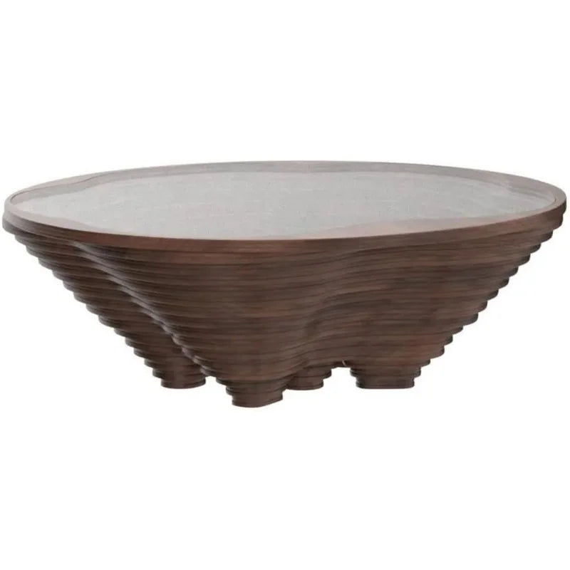 Table basse en spirale en bois – Table décorative moderne et élégante avec plateau en verre, design artisanal – Salons