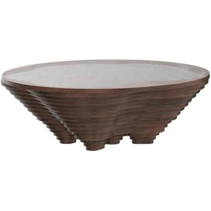 Table basse en spirale en bois – Table décorative moderne et élégante avec plateau en verre, design artisanal – Salons