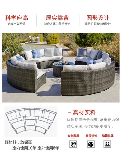 Outdoor rattan round sofa villa terrace courtyard rattan art hotel leisure area reception rattan sofa waterproof combination