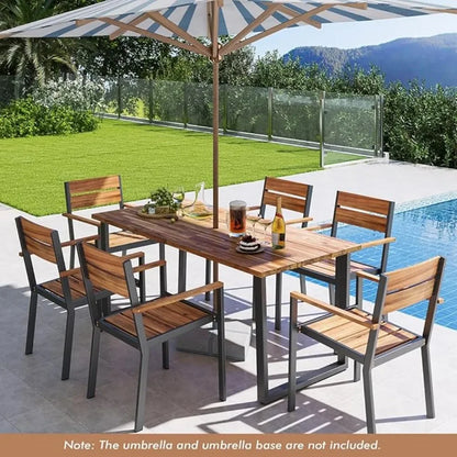 6 Pieces Outdoor Acacia Wood Dining Set, Patio Table and Chairs Set with Bench for 6-7 People, Outdoor Dining Furniture