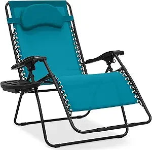 Oversized Zero Gravity Chair, Folding Outdoor Patio Lounge Recliner w/Cup Holder Accessory Tray, Pillow - Gray