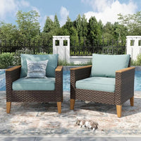 2 Pieces Patio Sofa Set, Rattan Sofa Set with Deep Seating or Poolside, Garden 2 x Single Sofa, Aqua Blue