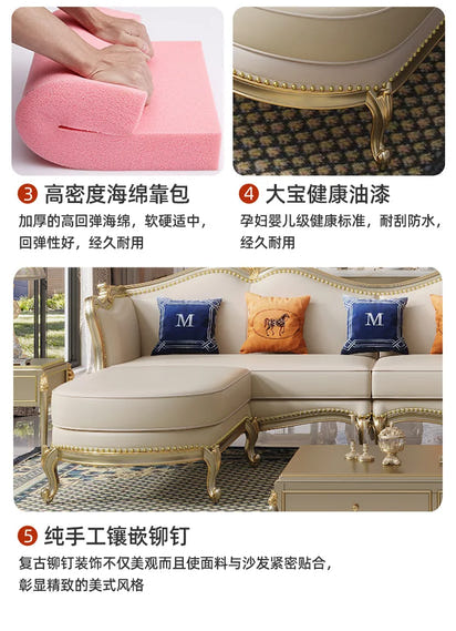 ZZ ZF Light Luxury Leather Solid Wood Sofa Combination Simple Luxury Complete Villa