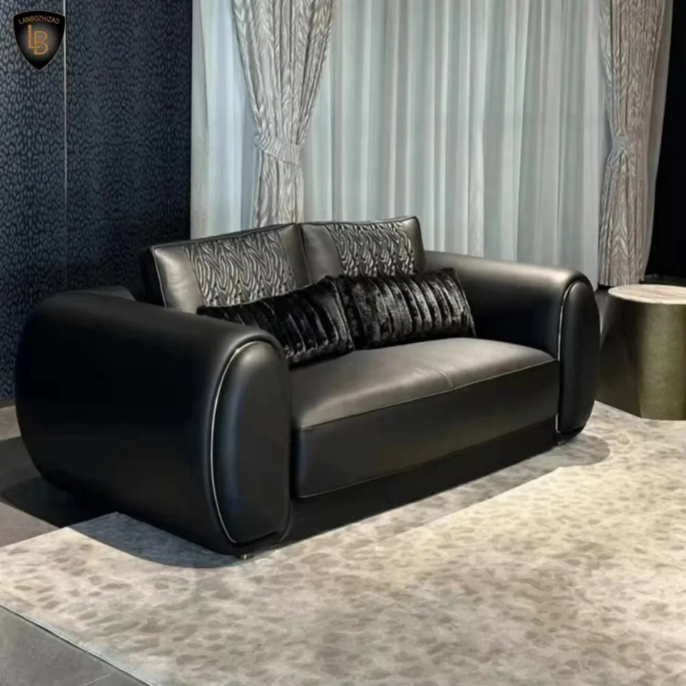 High-Quality Custom Luxury Leather Sofa Set for Living Room with Oak Legs Fabric & Sponge Customization