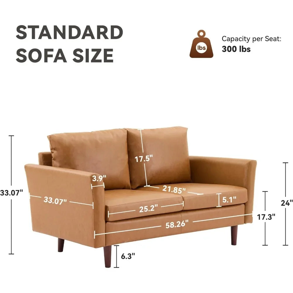 Modern Faux Leather Sofa for Small Spaces, 3 Seater, Bedroom, Office, Apartment, Living Room Couch, 80