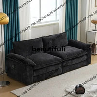 R Living Room Sofas Chenille Puffs Two-Seater Sofa With Footstool Sofa Double Bag Indoor Double Black Home Furniture