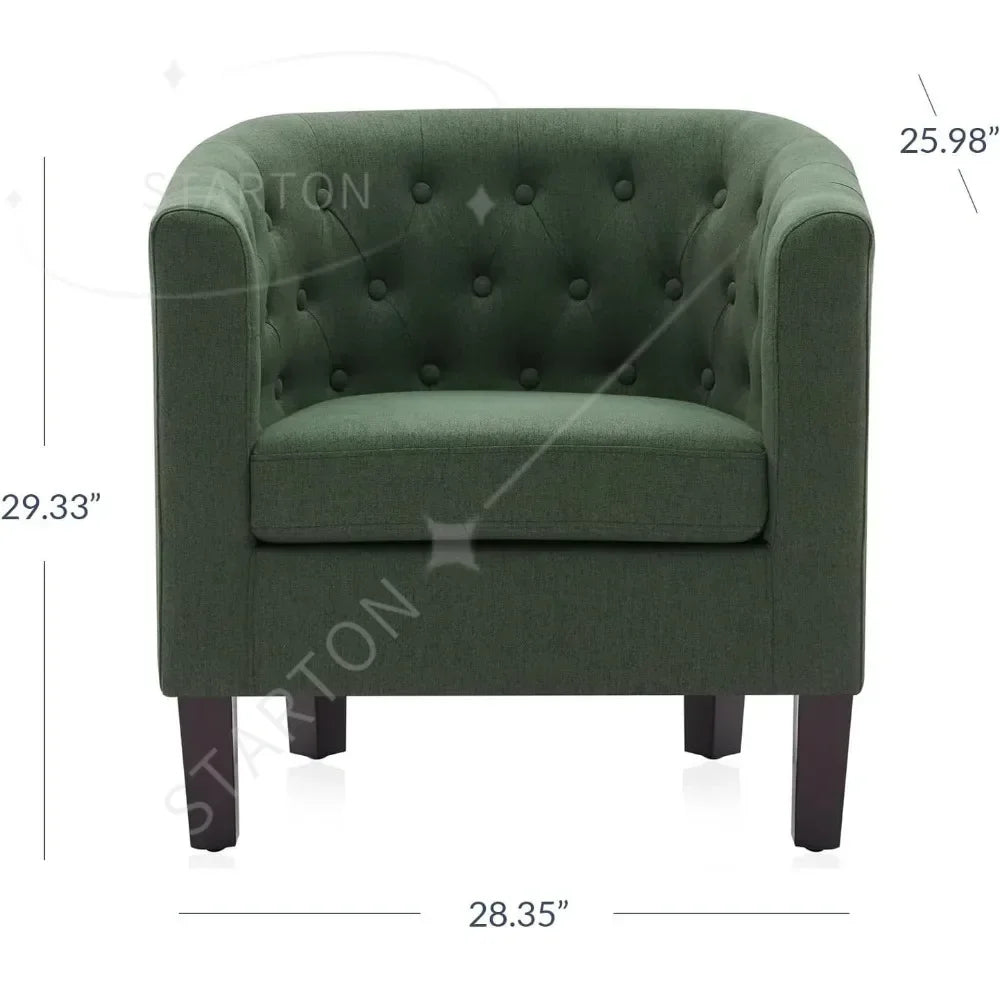 New Arrival Chairs with Sturdy Legs and Linen Fabric, Elegant Arm Chairs Upholstered Tufted Barrel Chairs Club Chair