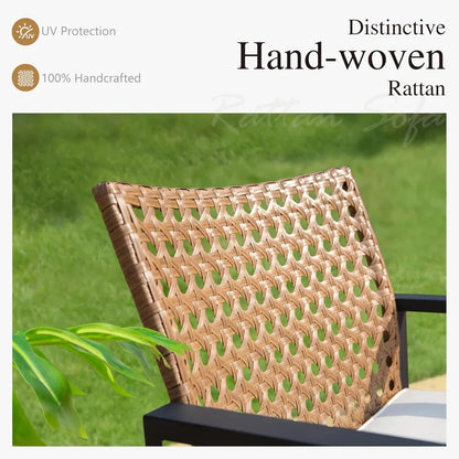 Sophia & William 4 Pieces Patio Conversation Set, Wicker Outdoor Furniture Set for 4, All Weather Outdoor Seating Set, Rattan Lo
