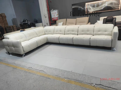 NEW Modern L-Shaped Dual Motors Electric Recliner Sofa, Luxury Genuine Leather Sectional Couch with Adjustable Headrest Theater