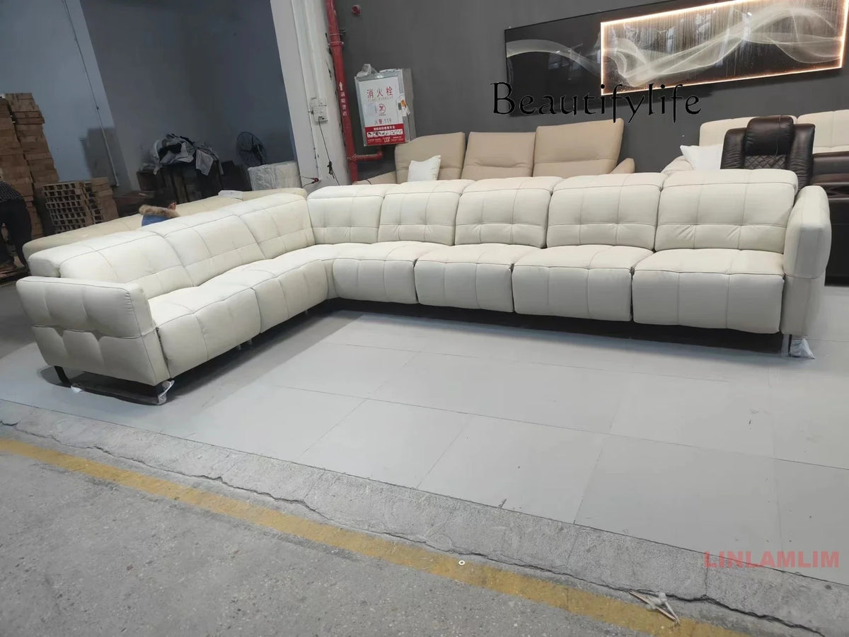Italian Minimalist Designer Model Upgraded Version High-Back Lawrence Ultra-Fiber , Straight-Line Leather Art Sofa F
