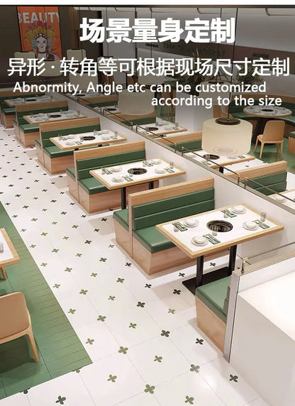 Commercial Booth Sofa Set Solid Wood Leather, Table Chair Combination for Milk Tea Coffee Hot Pot Restaurant Card Seat