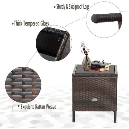 3 Pieces Patio Furniture Set, Wicker Outdoor Furniture with Water-Resistant Cushion & Tempered Glass Top Table, Conversation Set