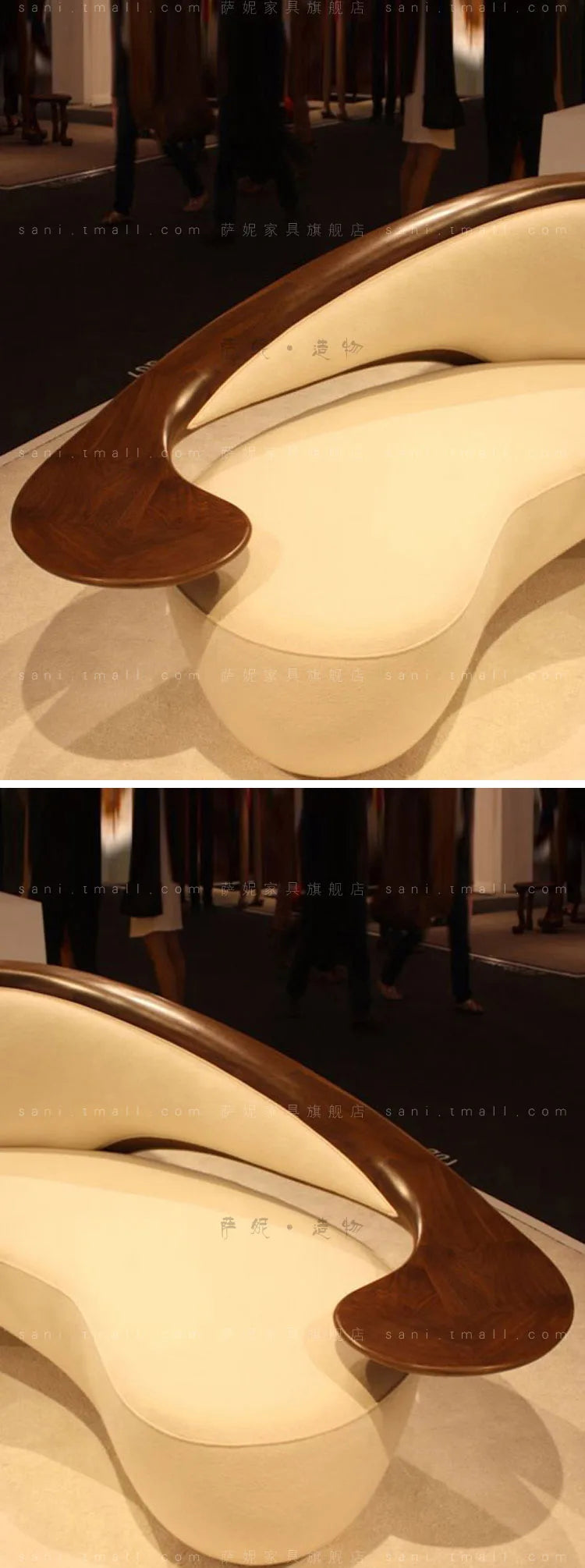 c6601 Wabi-sabi commercial sofa, three-person, curved, solid wood fabric Nordic