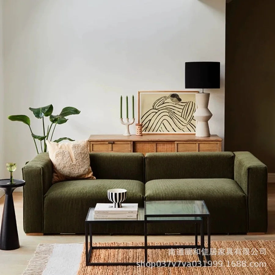 Retro corduroy tofu sofa straight row small apartment living room corner combination fabric small sofa