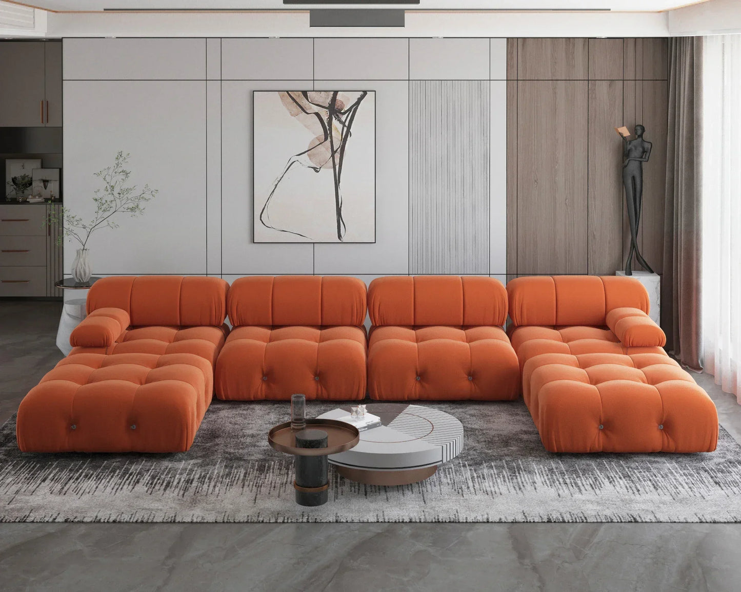 Nordic l shape Sectional sofa With Ottoman Modular Combination Velvet Modular Sofas Long Couch