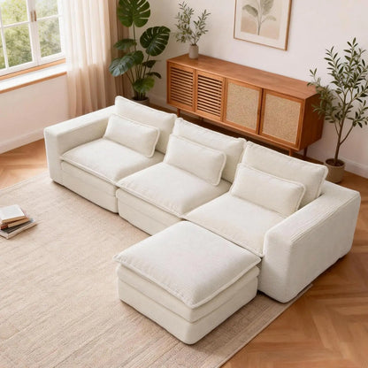 109" L Shape Modular Sectional Sofa with Ottoman, Boneless Couch Three-Layer Deep 3 Seat Convertible Pull Out Sofa, Customized
