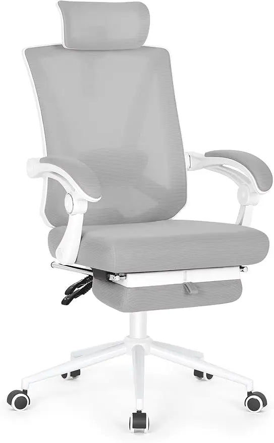 "ergonomic office chair with built-in footrest and adjustable lumbar support for high-back comfort"