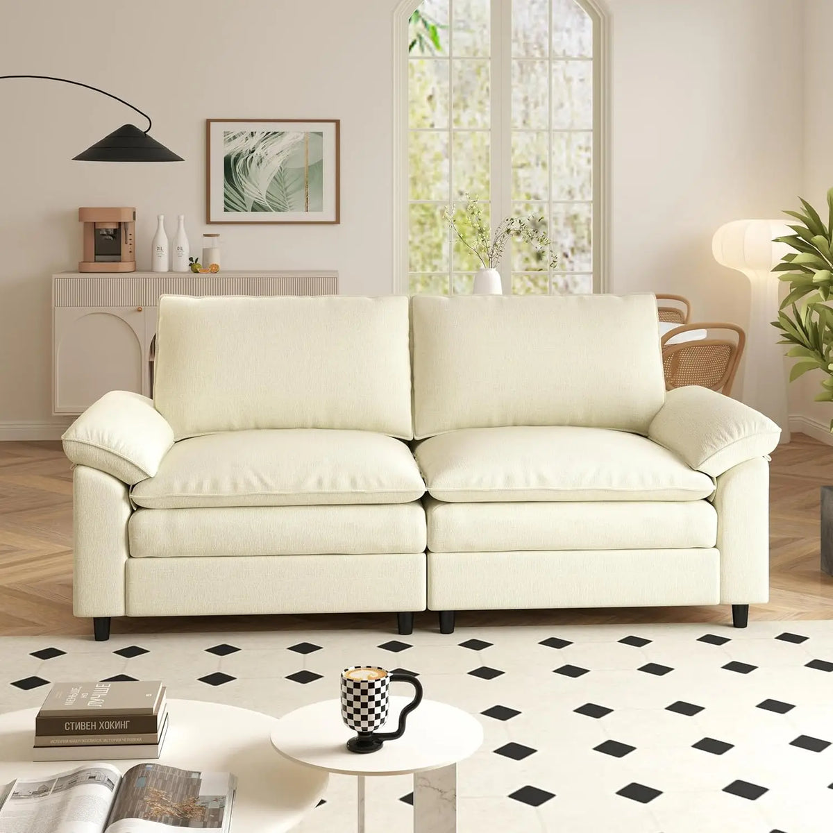 77.16 Inch Deep 2-Seater Sofas Comfy Chenille,Modular Sectional Sofa Modern Convertible Loveseat Couch