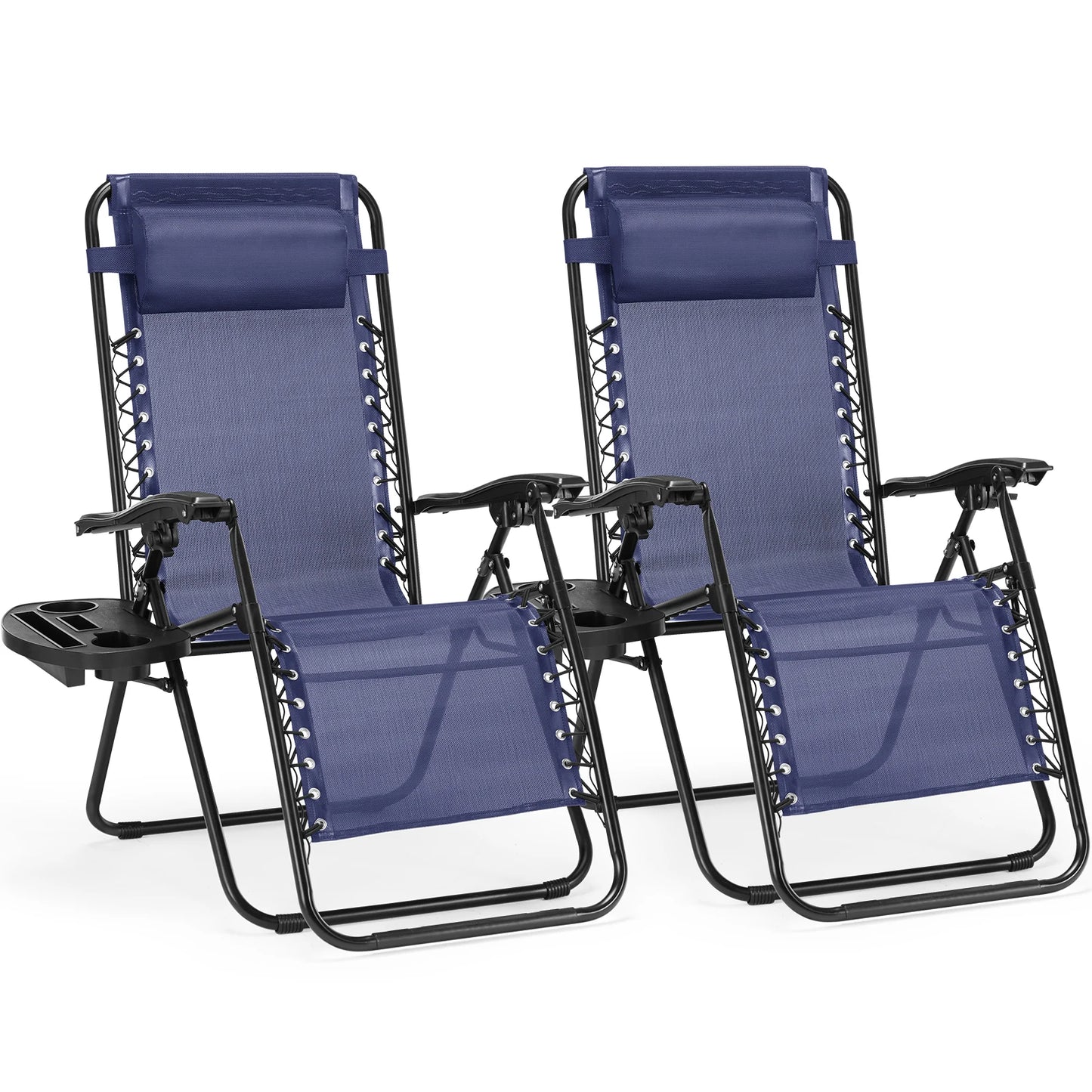 2 Zero Gravity Recliner Chairs - Portable Camping Patio Lounge with Cup Holder & Adjustable Pillow