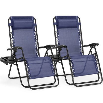 2 Zero Gravity Recliner Chairs - Portable Camping Patio Lounge with Cup Holder & Adjustable Pillow