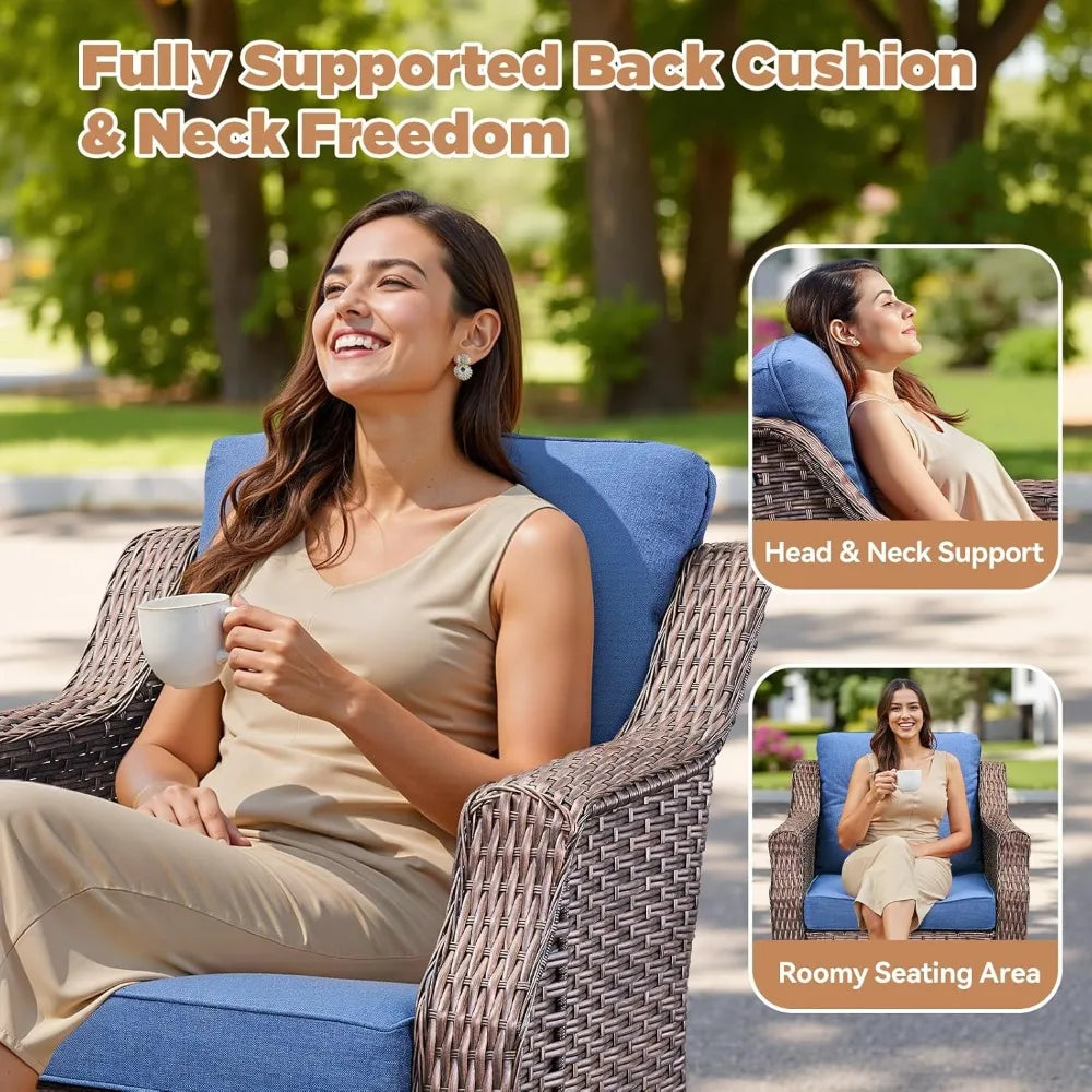 Patio Wicker Chairs Swivel Rocker-Outdoor Swivel Rocker Chair Set of 2 with All Weather Wicker Glider Rocker Set, PE Rattan Swiv