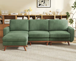 97" L-Shape Modular Sofa, 3-Seat Corduroy Couch with Movable Ottoman, Sectional Sofa for Living Room, Green, Customized