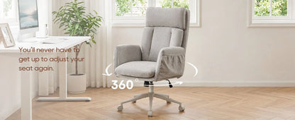 TCGBKAF Beige Big&Tall Office Chair with Flip Armrests Cross Legged Office Chair with Wheels Soft Chenille Executive Chair with Adjustable Lumbar Support Ergonomic Computer Desk Chair