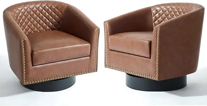 Faux Leather Barrel Accent Chairs Set of 4, Modern Club Arm Chair Comfy Upholstered Single Sofa Chair, Beige