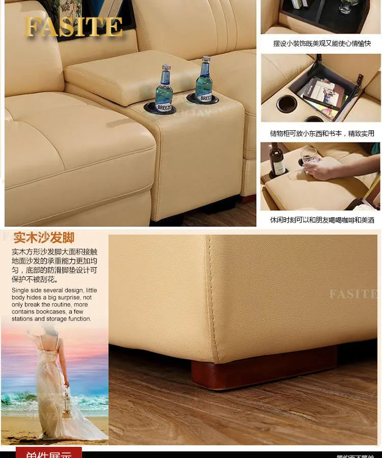 living room Sofa top grade cow genuine leather couch Nordic modern L shape corner muebles de sala cama puff asiento sala futon