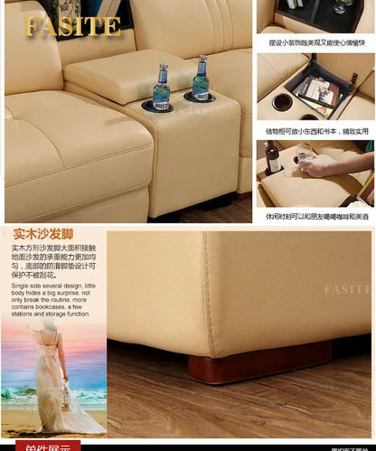 living room Sofa top grade cow genuine leather couch Nordic modern L shape corner muebles de sala cama puff asiento sala futon