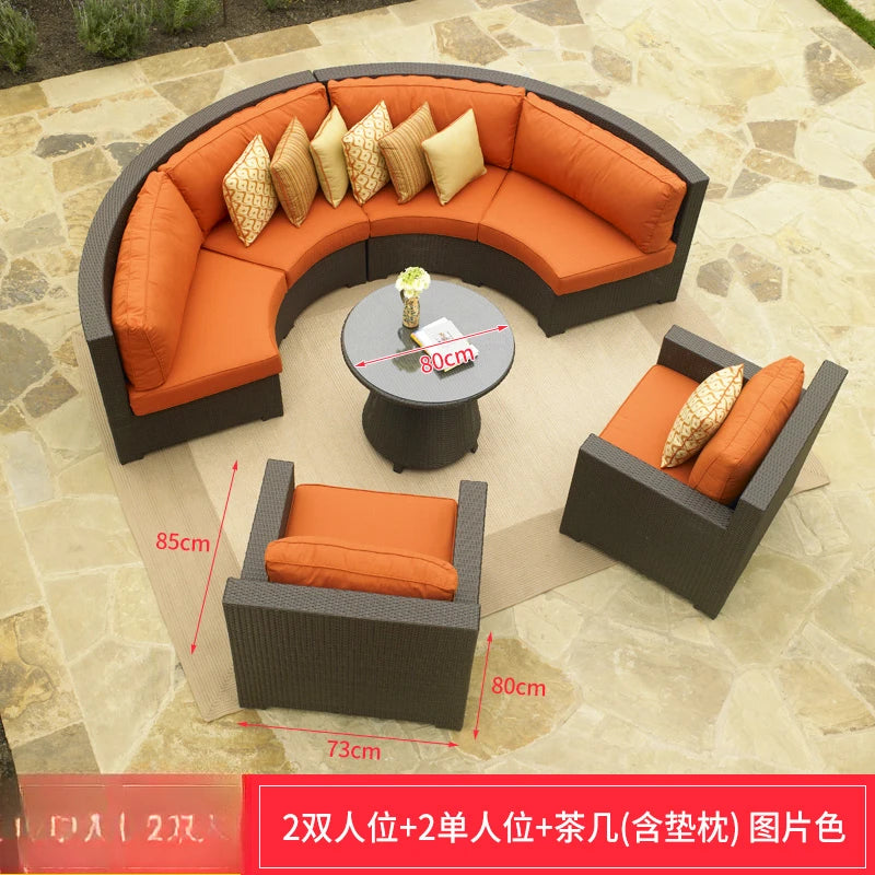 ZYH outdoor round rattan sofa combination leisure villa semi-circular rattan chair sofa