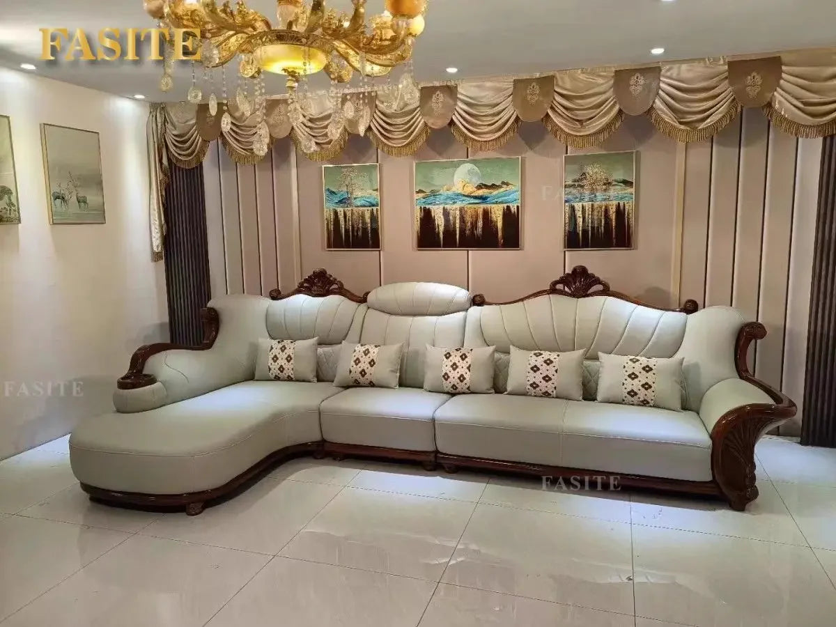 European leather sofa first floor living room villa luxury ebony small apartment