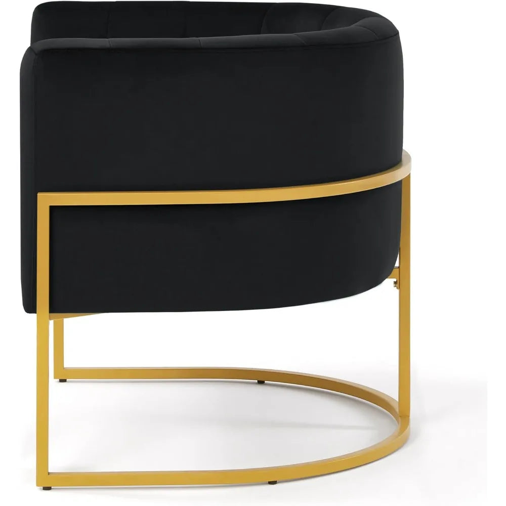 Velvet Accent Chair, Modern Armchair Single Sofa Barrel Chair with Gold Metal Base, Comfy Curved Back Living Room Chair for Bed