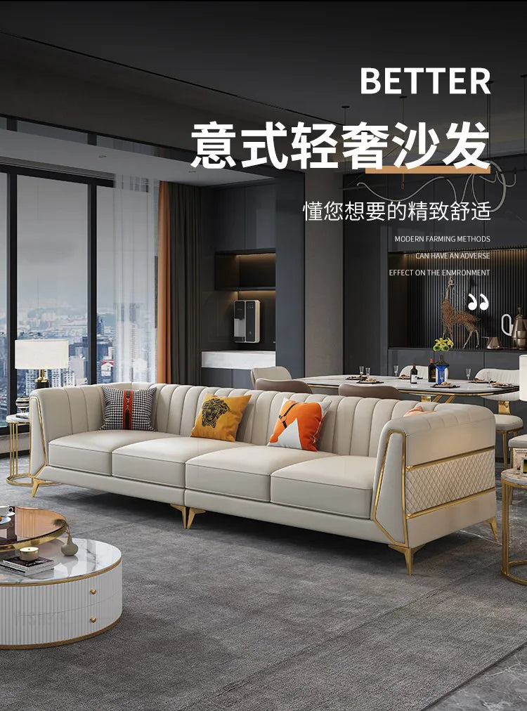 Italian-American small apartment living room three or four-person leather sofa luxury modern simple corner combination concubine