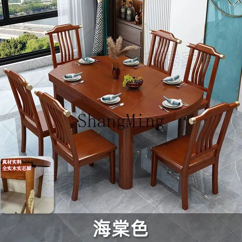 CL all solid wood dining table and chair combination rectangular telescopic folding variable small apartment household dining