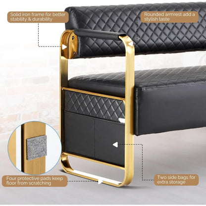 OmySalon Waiting Room Chairs with Arms, 57.5’’ Office Guest Chair upholstered Bench Seating, Reception Furniture for Beauty Salo