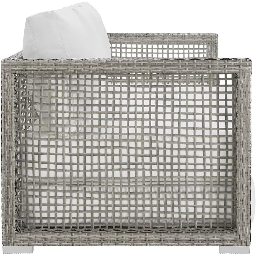 Aura Outdoor Patio Wicker Rattan, Sofa, Gray White