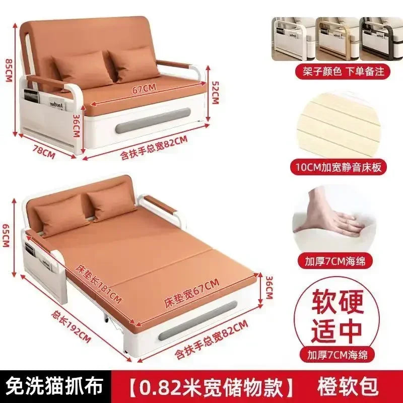 Apartment Furniture Sleeper Sofa Chair Recliner Lounge Couches Metal Frame Foldable Sofa Cum Bed Storage Modern Folding Sofa