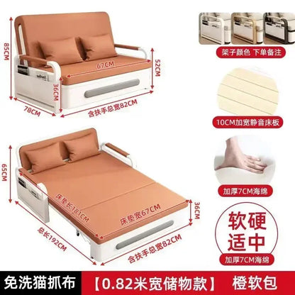 Apartment Furniture Sleeper Sofa Chair Recliner Lounge Couches Metal Frame Foldable Sofa Cum Bed Storage Modern Folding Sofa