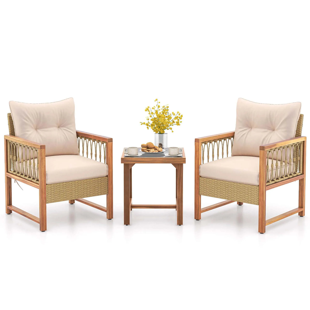 Popular Choice  3 PCS Patio Furniture Set Outdoor PE Wicker Conversation Bistro Set