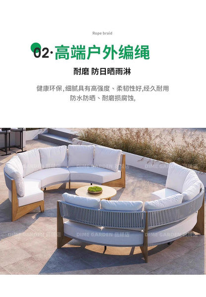 Outdoor circular sofa, rattan woven outdoor courtyard garden, villa restaurant, outdoor booth, anti-corrosion teak furniture