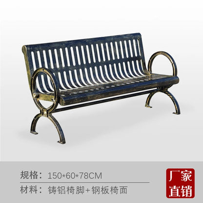 Outdoor wrought iron park chair double black metal outdoor bench chair backrest community square welding park seat