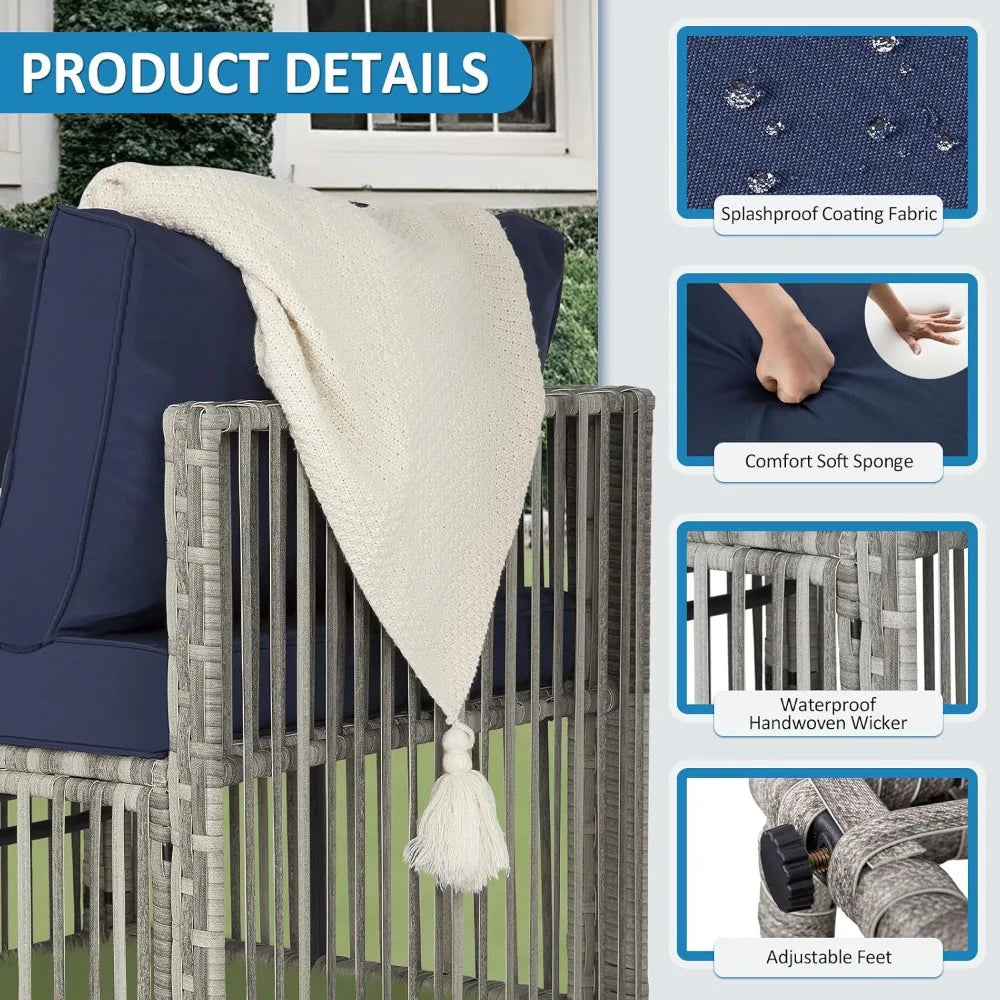 7 Pieces Outdoor Patio Furniture Set, Wicker Outdoor Sectional Conversation Couch Set with Adjustable Backrest Sofa