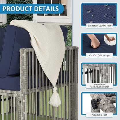 7 Pieces Outdoor Patio Furniture Set, Wicker Outdoor Sectional Conversation Couch Set with Adjustable Backrest Sofa