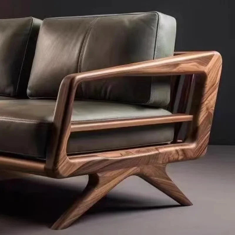 Solid Wood Three-person Living Room Lounge Sofa Small Modern Simple Apartment Armchairs Balcony Furniture